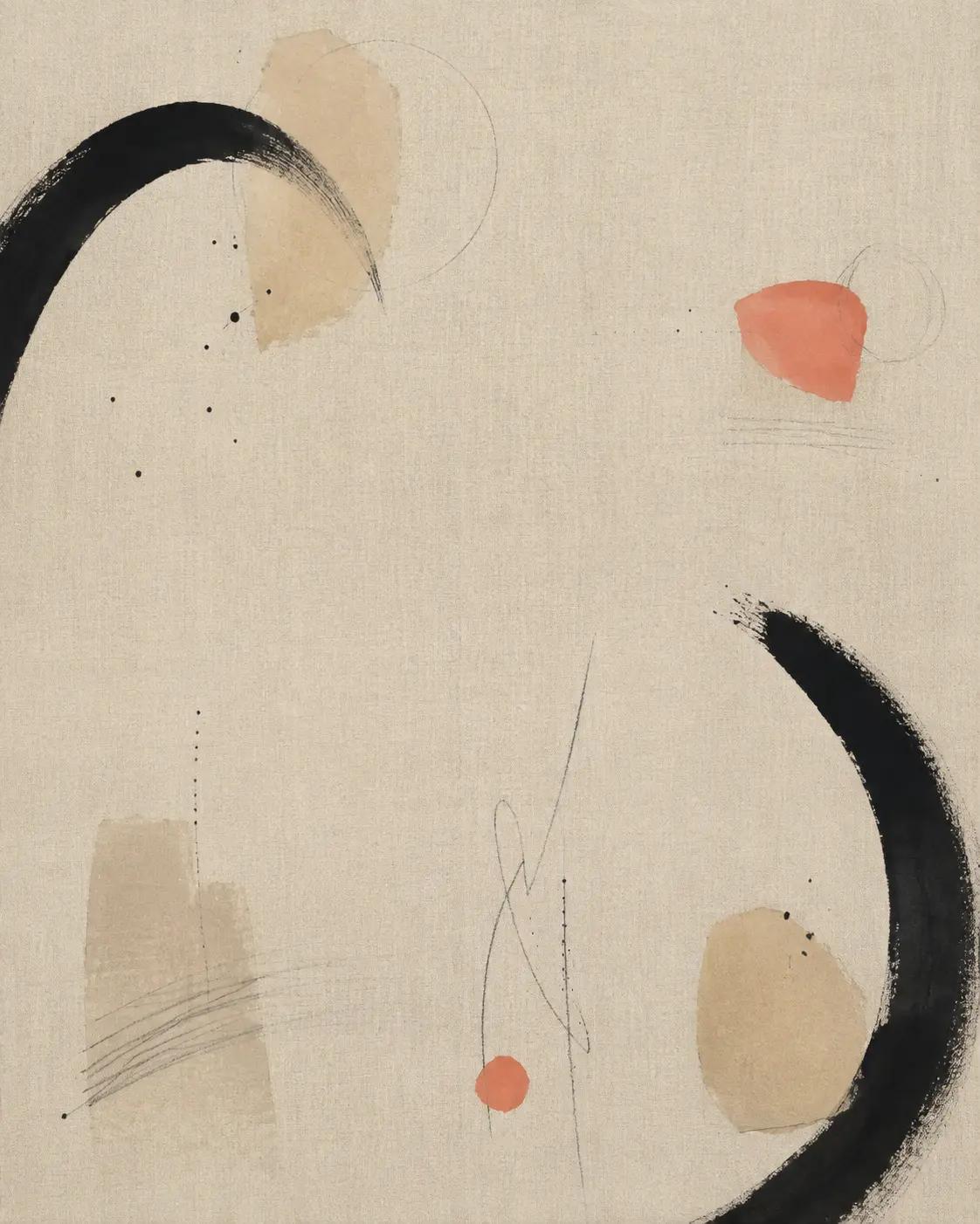 Minimal abstract composition in ink, sand and coral